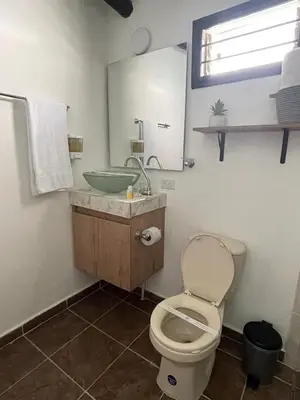 a bathroom with a sink and a toilet and a mirror at Aguacatala Hotel Boutique in Medellín