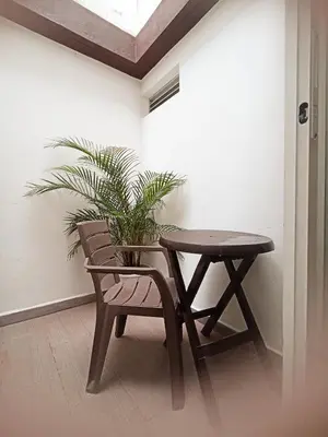 a table and a chair and a table and a plant at Laureles Guest House LGH Hotel in Medellín