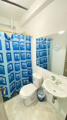 a bathroom with a toilet and a sink at Cabaña Nro 80 El Portón de La Aldea in Doradal
