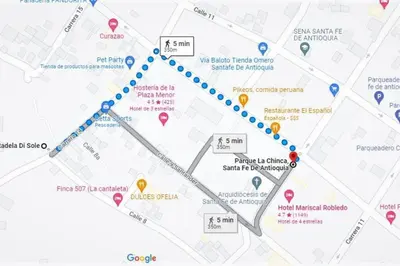 a map of a subway line with stops at Acogedor, Gran Vista a las Montañas y a la Ciudad! in Santa Fe de Antioquia