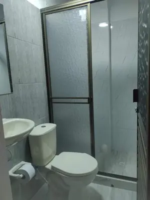 a bathroom with a shower and a toilet and a sink at ApartaHotel El Balcón del Tolima in Falan