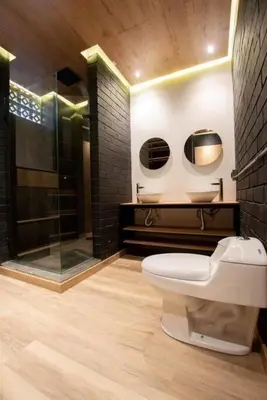 a bathroom with a toilet and a glass shower at Deluxe Man cave with jacuzzy in Envigado