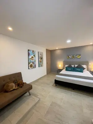 a bedroom with a bed and a couch at Hotel 12 Nights in Medellín