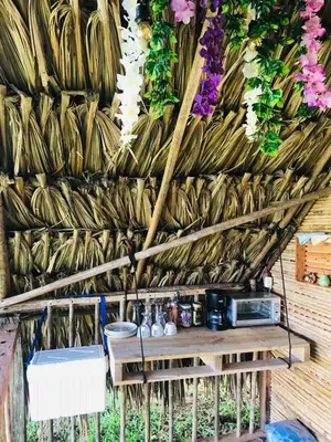 a room with a wall with plants and flowers at Finca Alto Bonito in Doradal