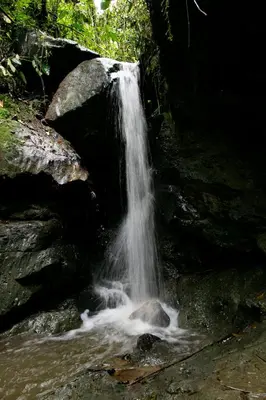 a waterfall on the side of a river at Tominejo Ecolodge - Casas en los árboles in Neira