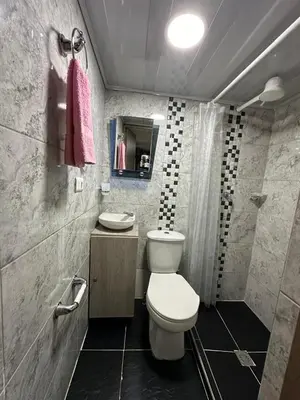 a bathroom with a white toilet and a shower at Hospedaje juandi in Medellín
