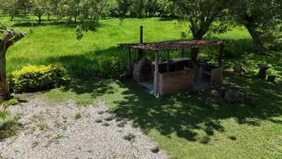an old stove in a field with a tree at Los Potrillos in Mariquita