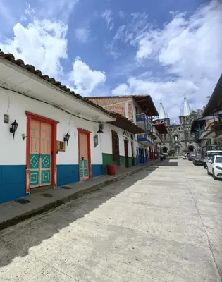a street in a town with colorful buildings at Hotel Colonial in Jardin