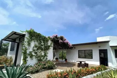 a white house with plants on the side of it at Extraordinaria casa con piscina y pura naturaleza Honda in Honda
