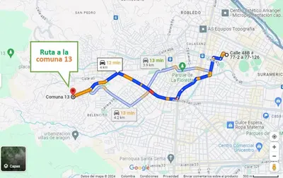 a map of a ride a la commedia at Alojamiento en el corazón de Medellín Hab Privada B in Medellín